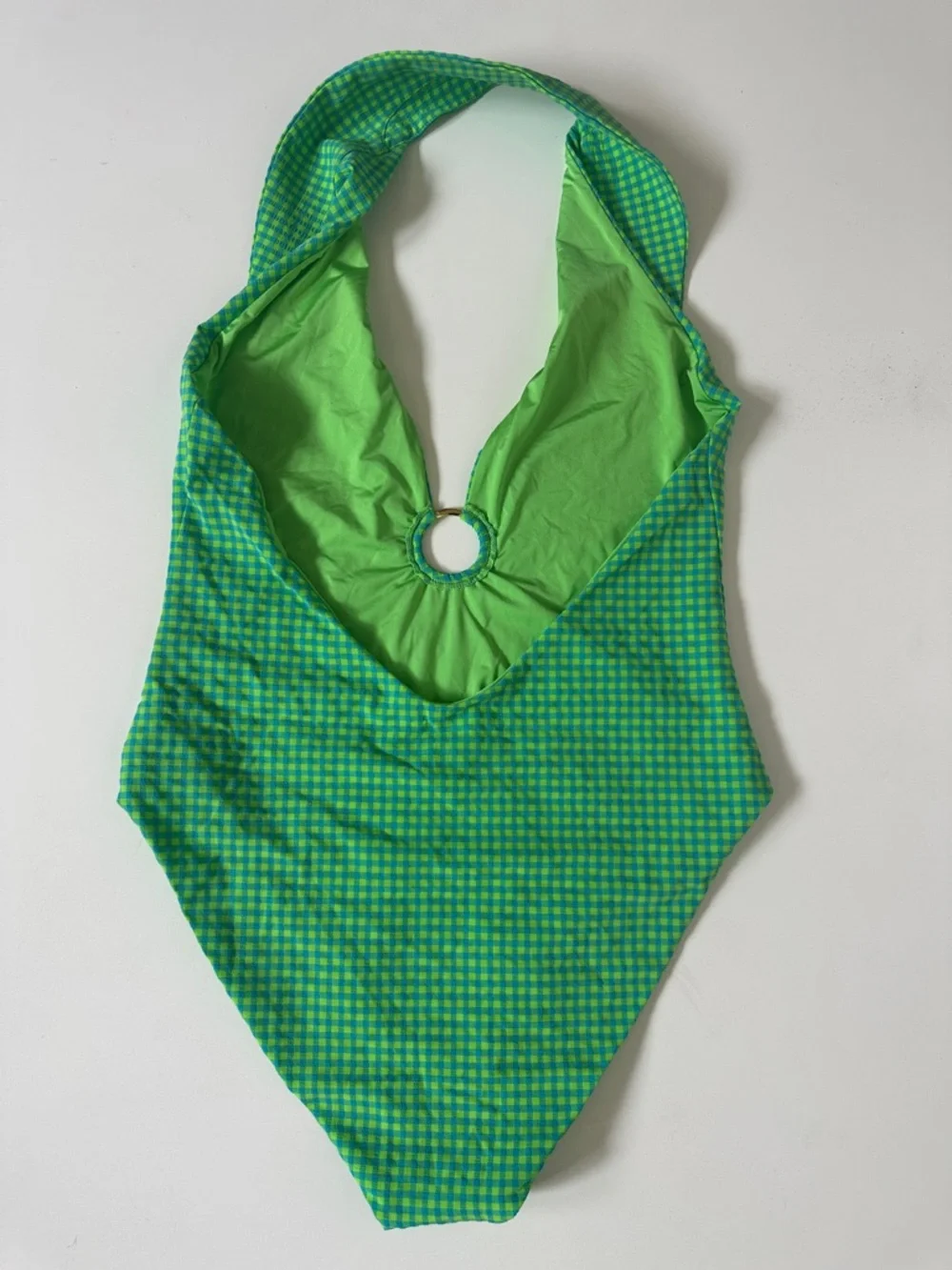 WeWoreWhat Green Gingham Collard Halter One-Piece Swimsuit